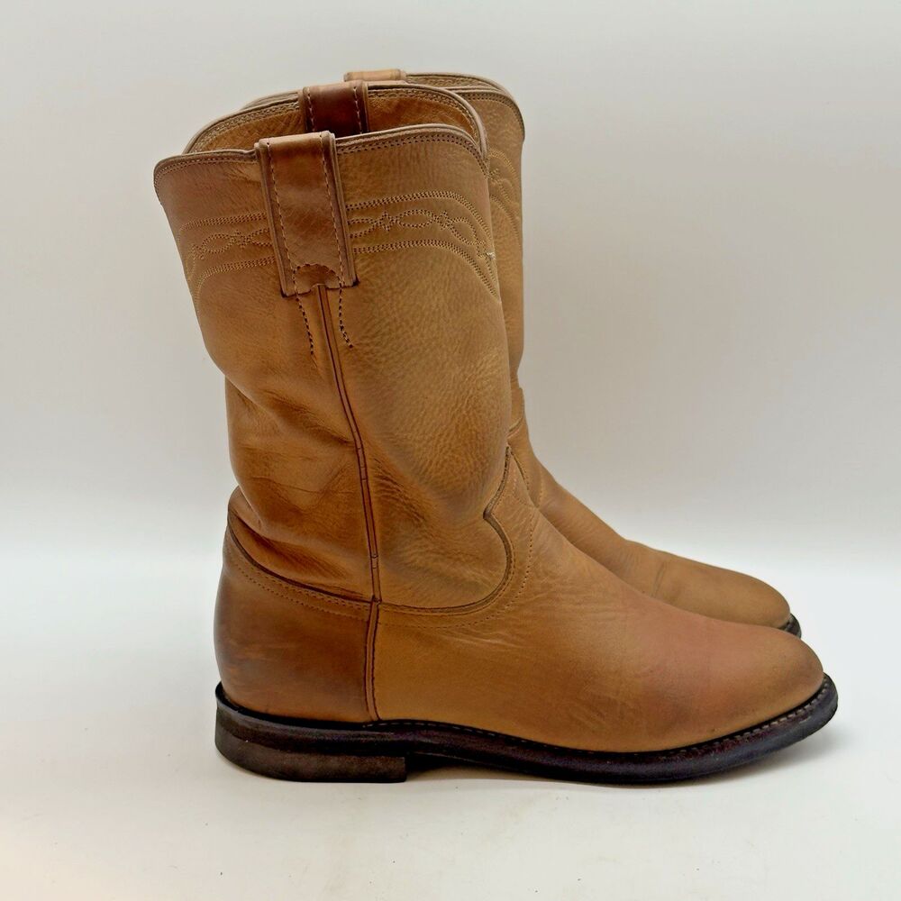 Justin Western Tekno Roper Women's 6.5B Tan Leather 10" Cowboy Boots L3373 USA